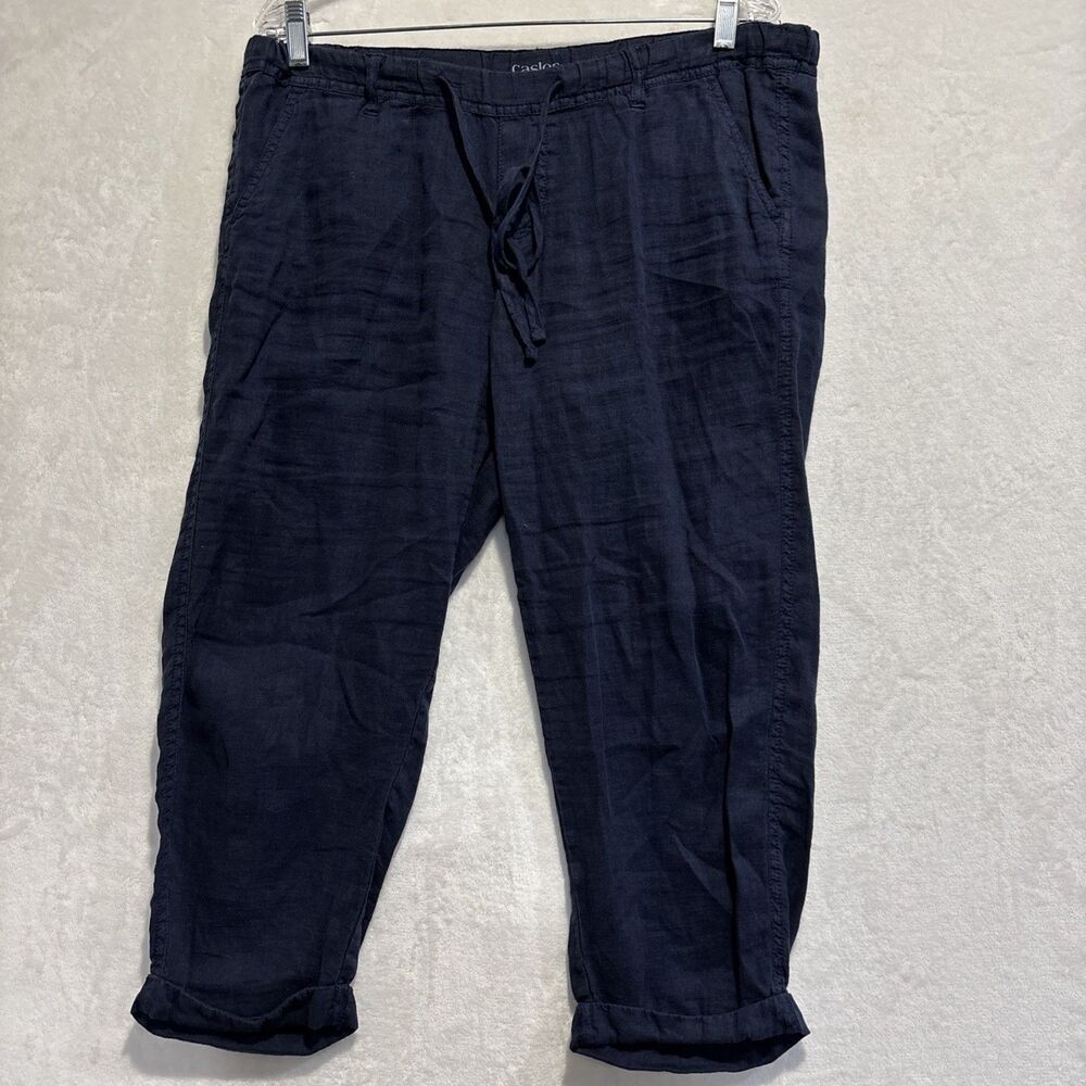 Caslon Women's Drawstring Navy Blue Lightweight Linen Cropped Pants Small Petite